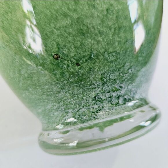 Vintage Green Mottled Art Glass Steuben Cluthra Style Flare Neck Round Base Vase - Picture 6 of 9